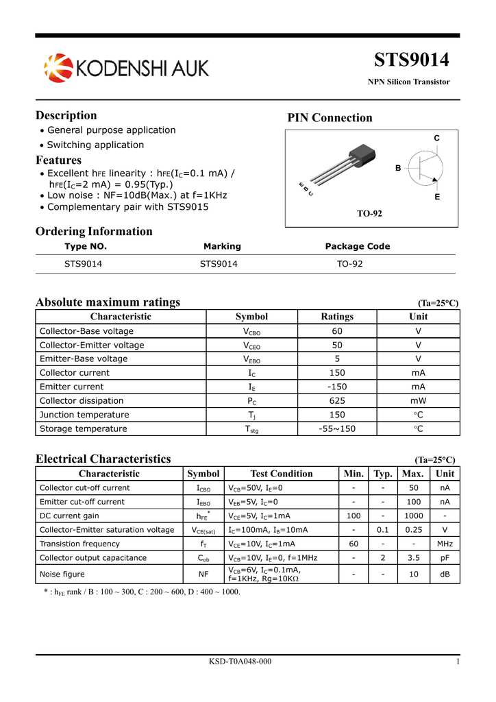 C Transistor Datasheet Specifications Pinout And Application